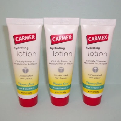Loción hidratante 3 tubos Carmex 1 oz tamaño de viaje aloe y vitamina E descontinuada Foto 1 de 4