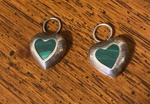 Lot of 2 Sterling 925 Silver Mexican Heart Pendants with Malachite Inlay - Picture 1 of 2