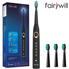 Fairywill Sonic Toothbrush Electric Black Rechargeable Toothbrush 4X Soft Heads