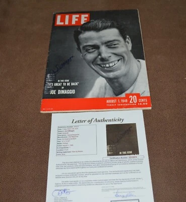 Joe DiMaggio NY Yankees Autographed Life Magazine JSA Authentication - Image 1 of 4