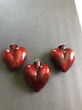 Set of 3 Midwest Kugel Ruby Red Glass Heart Valentine Christmas Ornament Vintage