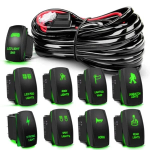 Green LED Light Bar Wiring Harness Kit ON-OFF Rocker Switch Relay Fuse 2-Lead - Picture 1 of 29