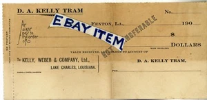 1907 D. A. KELLY TRAM Fenton Louisiana SIGHT DRAFT BANK CHECK Lake Charles WEBER - Picture 1 of 1