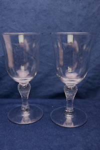 2 Libbey  MARTELLO Clear 7 " Water Goblets Clear Crackle Textured Bulbous Stem