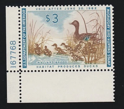 US RW28 $3 Duck Hunting Mint Plate # Single XF OG NH SCV $95 - Image 1 of 2