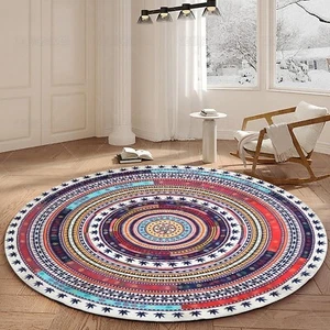 Boho Round Rug 5 Ft Washable Non-Slip Soft Circle Area Rugs for Bedroom Kitch... - Picture 1 of 7
