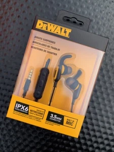DEWALT 3.5MM CONNECTOR BUILT IN MIC IPX6 WATER RESISTANT JOBSITE EARPHONES - Picture 1 of 3
