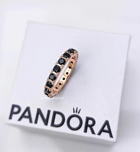 New 100% Authentic PANDORA Rose Gold Black Sparkling Row Eternity Ring 180050C02 - Picture 1 of 8