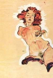 Weiblicher Akt von Egon Schiele Giclée Kunstdruck Reproduktion auf Leinwand - Bild 1 von 1