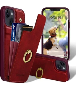 Faux Leather Wallet Case for iPhone 14 6.1” RFID Blocking 360°Ring Kickstand - Picture 1 of 8