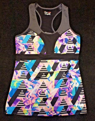 FILA Sport Mujer Multicolor Diamante/Floral Estampado Elástico Camiseta Sin Mangas Talla M Foto 1 de 3