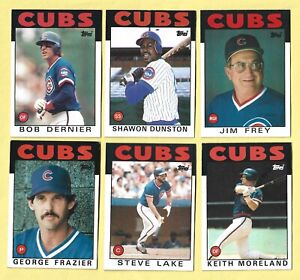 1986 Topps Chicago Cubs 6 Card Lot with Shawon Dunston-Bob Dernier-Jim Frey