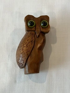 Vintage Hand Carved One If A Kind Green Eyed Owl Figure - Picture 1 of 16