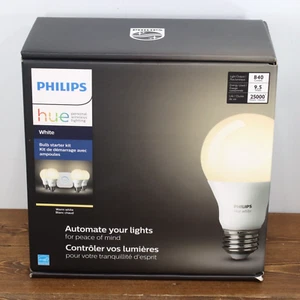 PHILIPS hue A19 LED Smart 4 Bulb Starter Kit, Warm White, 840 lumens, NEW SEALED - Picture 1 of 3