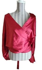 Red satin Wrap blouse, NWT, Size M, Celmia Collection, Longsleeve - Picture 1 of 5