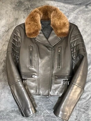 Chaqueta de motociclista 100 % auténtica Burberry Prorsum de piel de visón y cordero talla IT40 Foto 1 de 4