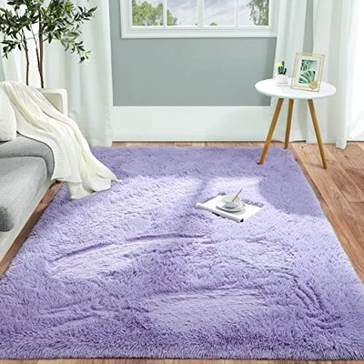  Fluffy Lavender Area Rug for Bedroom Living Room, 4x6 Feet 4 ft x 6 ft Purple - Image 1 of 4