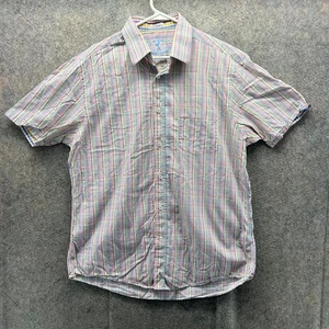 Bugatchi Shirt Mens Medium Multicolor Button Down Short Sleeve Gingham Oxford - Picture 1 of 13