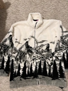 Vintage 90s Mazmania WolfPrint Fleece Zip Up Jacket Medium - Picture 1 of 12