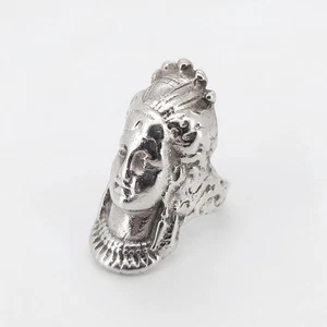 Sterling Silver Indian Head Ring Solid Silver Saraswati Hindu Goddess M 1/2 12g - Picture 1 of 14