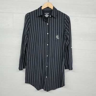 Vestido Camisa para Dormir Lauren Ralph Lauren Negro Rayas Manga Larga Para Mujer Talla S Foto 1 de 4