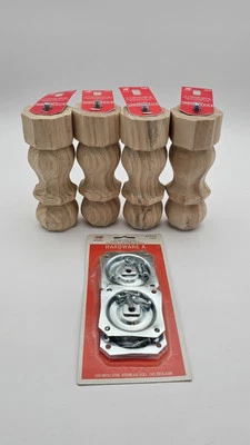 Lot Of 4 Waddell 6 Inch Traditional Pine Table Leg 2406, With Hardware - Image 1 of 4