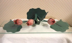 NOS Home Interior Metal Shelf Lily Pads Green & Pink Wall w/Glass Shelf Decor - Picture 1 of 12