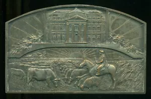 ARGENTINA BANCO DE LA NACION 1950 HUGE MEDAL / PLAQUETTE OF THE LIVESTOCK PRIZE - Picture 1 of 2