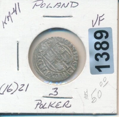 POLAND - SILVER 1621 - 3 POLKER - KM41 - #1389 - CROSS - Image 1 of 2