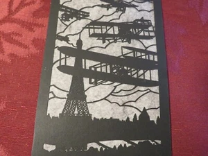 Vintage 1960's Paris Eiffel Tower * bi-planes cutwork card souvenir - Imagen 1 de 1