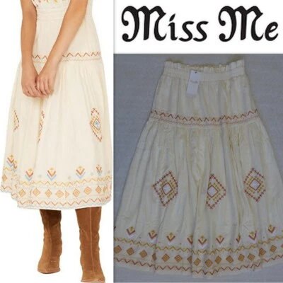 Falda midi con capas de algodón bordada suroeste cintura elástica talla L Miss Me Foto 1 de 4