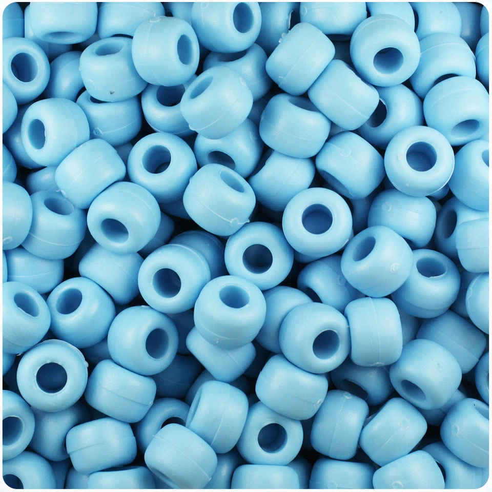 BeadTin Baby Blue Matte 9mm Barrel Pony Beads (500pcs) - Image 1 of 1