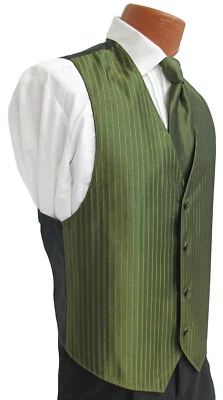 Men's Olive Green Jean Yves Tuxedo Vest & Tie Fullback Wedding Prom Paisley - Image 1 of 3