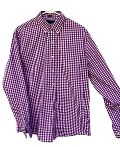 Tommy Hilfiger Herren lila kariertes Langarmhemd geknöpft 16 34-35 - Bild 1 von 3
