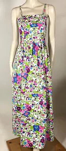 1970s Vintage Home Sewn Cotton Pretty Bright Floral Pleated Maxi Sun Dress XS - Picture 1 of 8