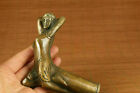 Ancienne statue ancienne en bronze sculptée à la main belle bâton de marche tête noble cadeau