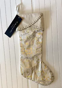 TAHARI CASA LUSSO CALZE NATALIZIE PELLICOLA ORO Bianco Feltro Ricamato 22x8 - Foto 1 di 2