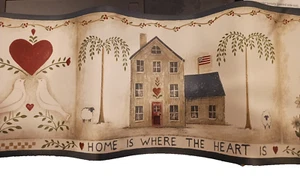 4 - Home Is Where The Heart Is Primitive Sheep Heart Multicolor Wallpaper Border - Picture 1 of 14