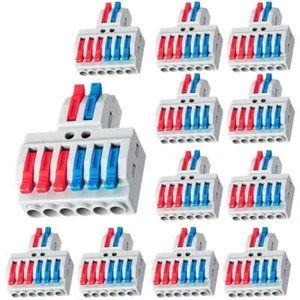 12pz Connettori Filo 2 in 6 Out 2 Conduttori Compatti Giunzione Push in Cablaggio Rapido - Foto 1 di 9