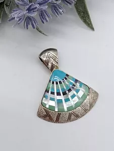 Sterlingsilber 925 Carolyn Relios Pollack Muschel Edelstein Inlay Türkisch Anhänger - Bild 1 von 8