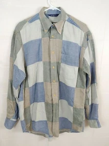 Camisa De Colección Para Hombre Talla Mediana Manga Larga Retazos Multicolor Botón Delantero Algodón - Imagen 1 de 4