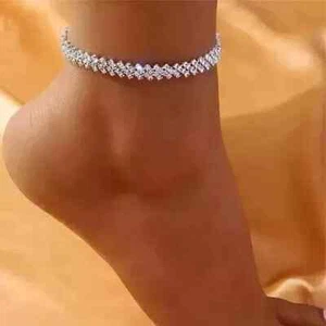 5.00Ct Round Cut Lab Created Diamond Women's Tennis Anklet 14K White Gold Plated - Picture 1 of 8
