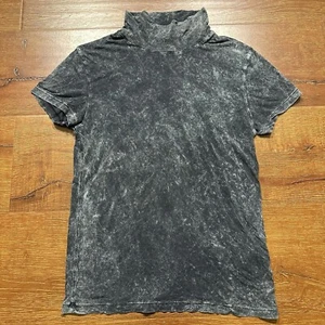 IRO Paris Top Womens S Black Gray Acid Wash Mock Neck Short Sleeve City Alt Punk - Picture 1 of 11