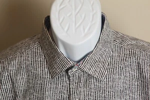 BUGATCHI Men's gray & white detailed long sleeve unique flip cuff shirt Large L - Picture 1 of 6