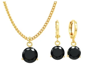 Echt Gelbgold Vergoldet Tropfen Schwarz Schmuck Set Rund Schwarz Mondstein Edelstein - Bild 1 von 6