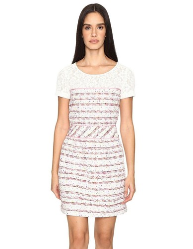 Boutique Moschino 166538 abito donna manica corta tweed rosa righe taglia 42