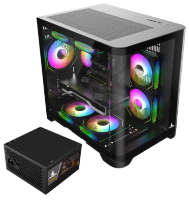 Iceberg Gaming PC Case Crystal Wave M BLK curved tempered Glass with PSU 700BX - Image 1 of 4