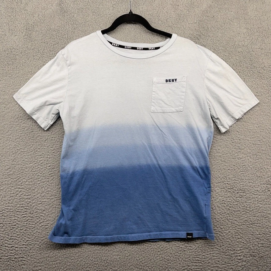 DKNY Boys T-Shirt Ombre White Blue Short Sleeve Crew Neck Pocket Logo Size XL - Image 1 of 4