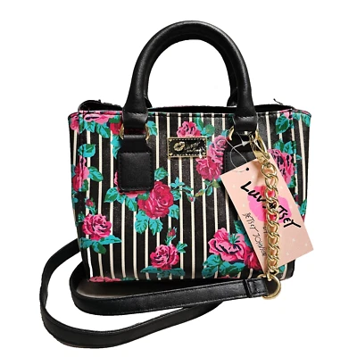 Сумка через плечо Luv Betsey Johnson Mini в полоску с цветочным рисунком на золотой цепочке 8x6,5x4,5 - Изображение 1 из 4