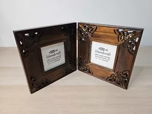 Islandcraft Carved Wood Double Photo Frame 3.5" x 3.5" Celtic Ireland Irish - Picture 1 of 6